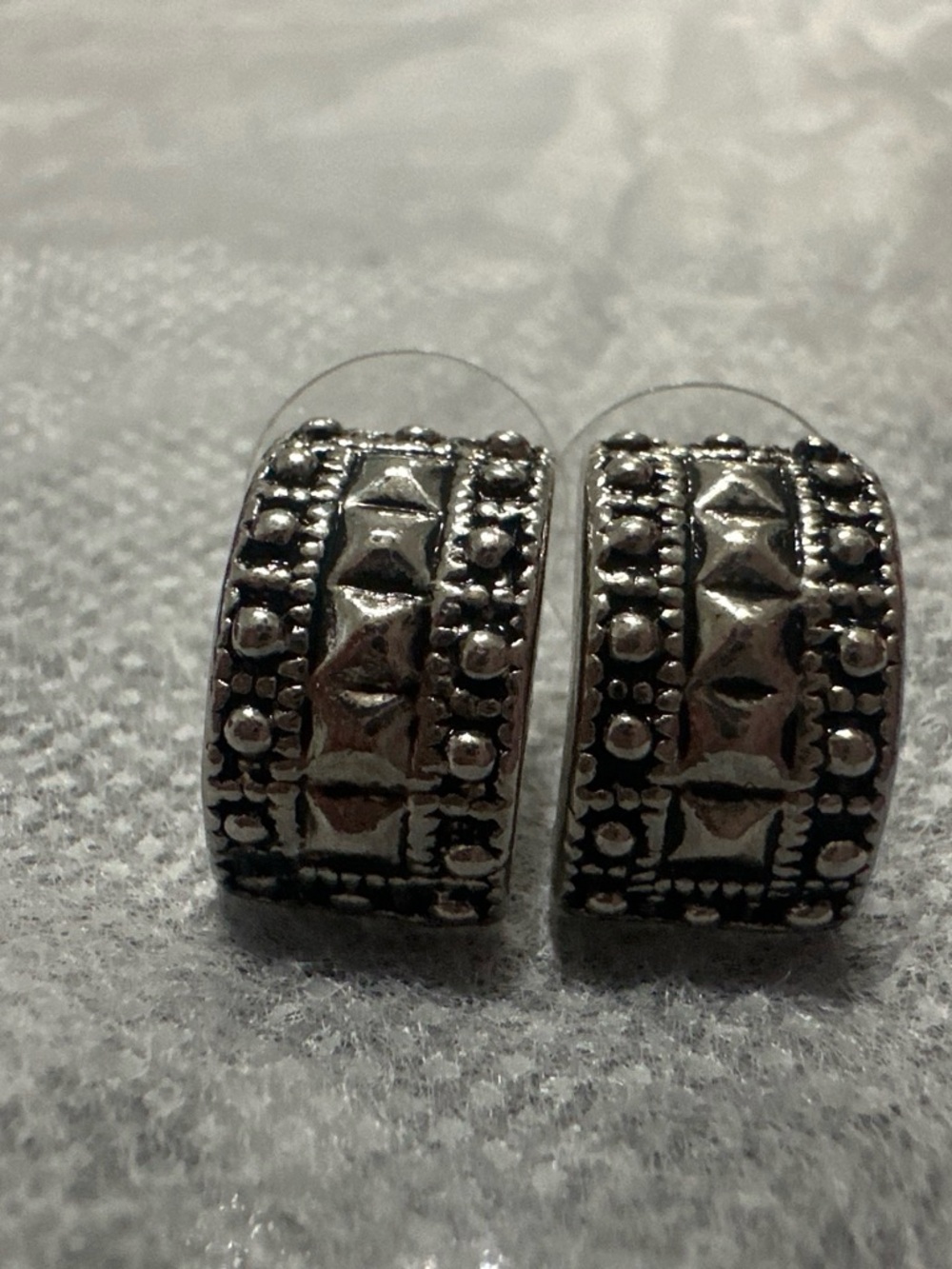 Textured Silver Tone Hoop Earrings